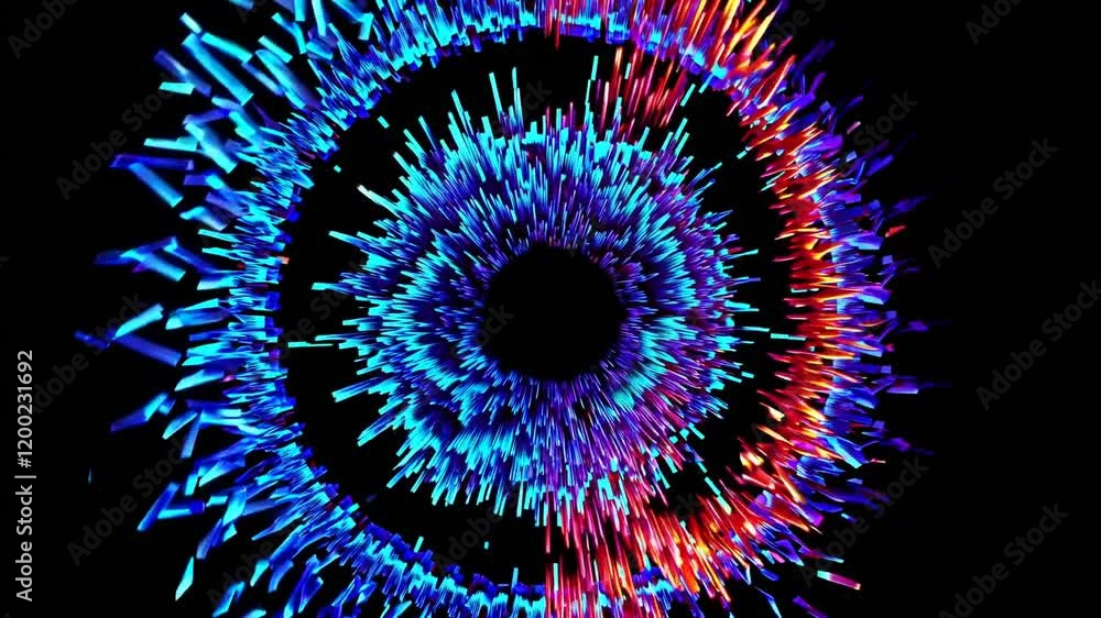 Aufkleber abstract digital art featuring vibrant blue and red spikes radiating from a central point, creating 