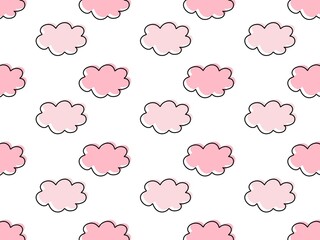 Repeating raster pattern of cloud outlines with pink spots