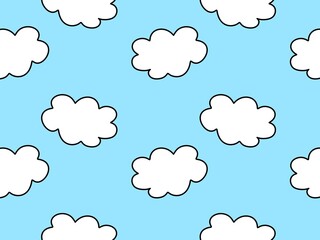 White clouds on blue background repeating raster pattern