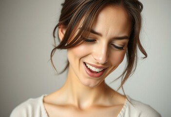 Portrait of a relaxed woman yawning with a subtle smile