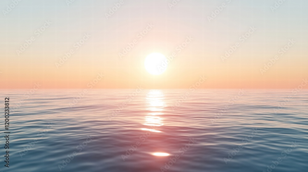 Poster serenity of a sunset over calm waters with pastel hues reflecting in the sky and sea at twilight. ge