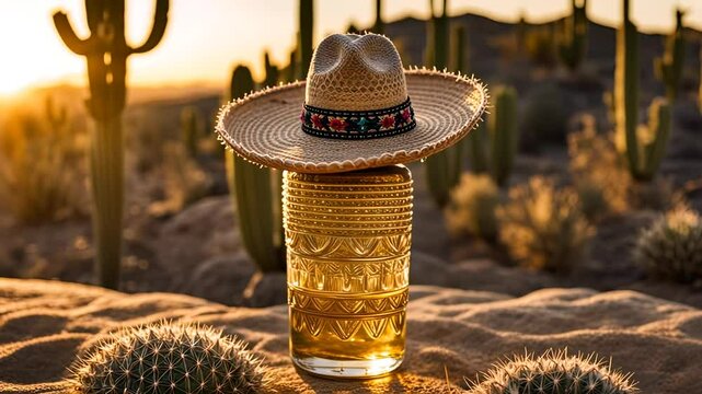 Tequila bottle with Mexican hat.