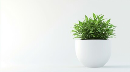 High-quality image of a potted green plant in a stylish white planter, isolated on a white background
