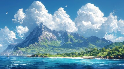 Obraz premium Create dreamscapes in artwork where landscapes shift, clouds swirl, and islands float, invoking a sense of mystery and enchantment. Clean, clear color; realistic photo