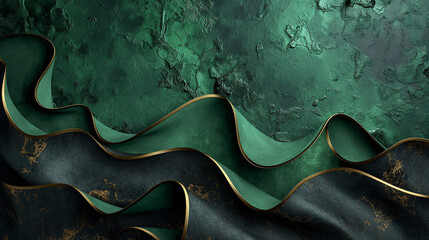 Green background with gold waves with copy space