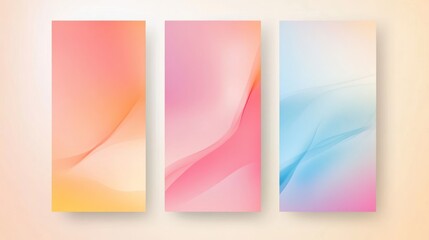 Naklejka premium Abstract fluid shapes, gradient color background with three vertical banners, orange, pink and blue gradients in glassy translucent style