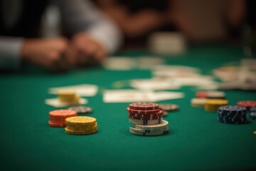 Naklejka premium a poker table with chips and cards