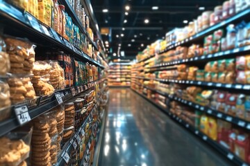 Grocery Aisles Filled with Various Food Products