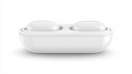 Ultra-realistic image of a pair of modern white wireless earbuds with charging case, isolated on a white background
