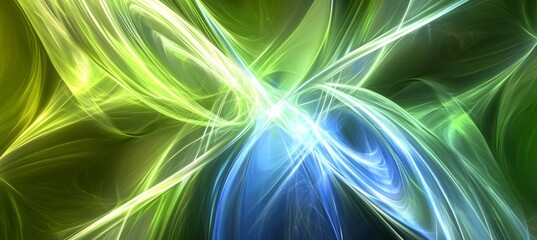 Abstract Blue and Green Light Trails on Dark Background - Digital Art, Futuristic Design Element.