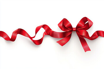 Elegant red ribbon bow, gracefully flowing across white background.