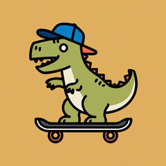 cool dinosaure jouant au skateboard
