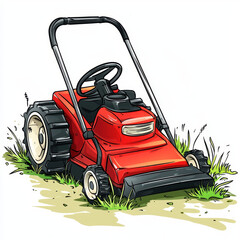 Fototapeta premium Red lawnmower cutting grass.
