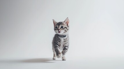 Obraz premium Playful kitten walking on white background animal photography indoor studio close-up perspective adorable concept