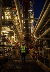 Fototapeta premium The worker is engaged in the maintenance and control of processes at oil production and drilling facilities