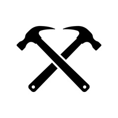 Crossed hammers icon. Black silhouette. Front side view. Vector simple flat graphic illustration. Isolated object on white background. Isolate.