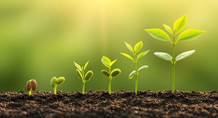 Plant growth stage from seed to sapling symbolizing life cycle and sustainable agricultural practices in green natural background
