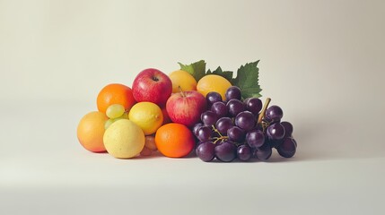 A playful arrangement of colorful fruits on a white background, showcasing their natural vibrant colors.