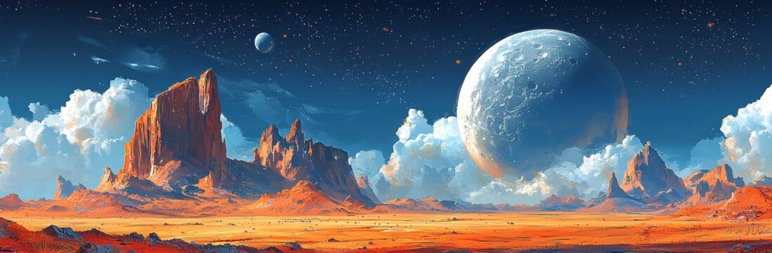 A vibrant and futuristic modern seamless background featuring surreal landscapes and alien elements, ideal for sci-fi and fantasy designs