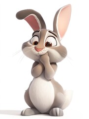 Fototapeta premium cartoon hare with a shy look in 3D style on a white isolated background