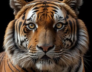 Fototapeta premium Majestic Tiger Portrait: Intense Gaze, Striking Stripes, Dramatic Lighting