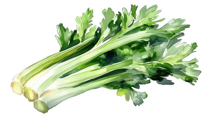 watercolor illustration of celery stalks isolated on white background