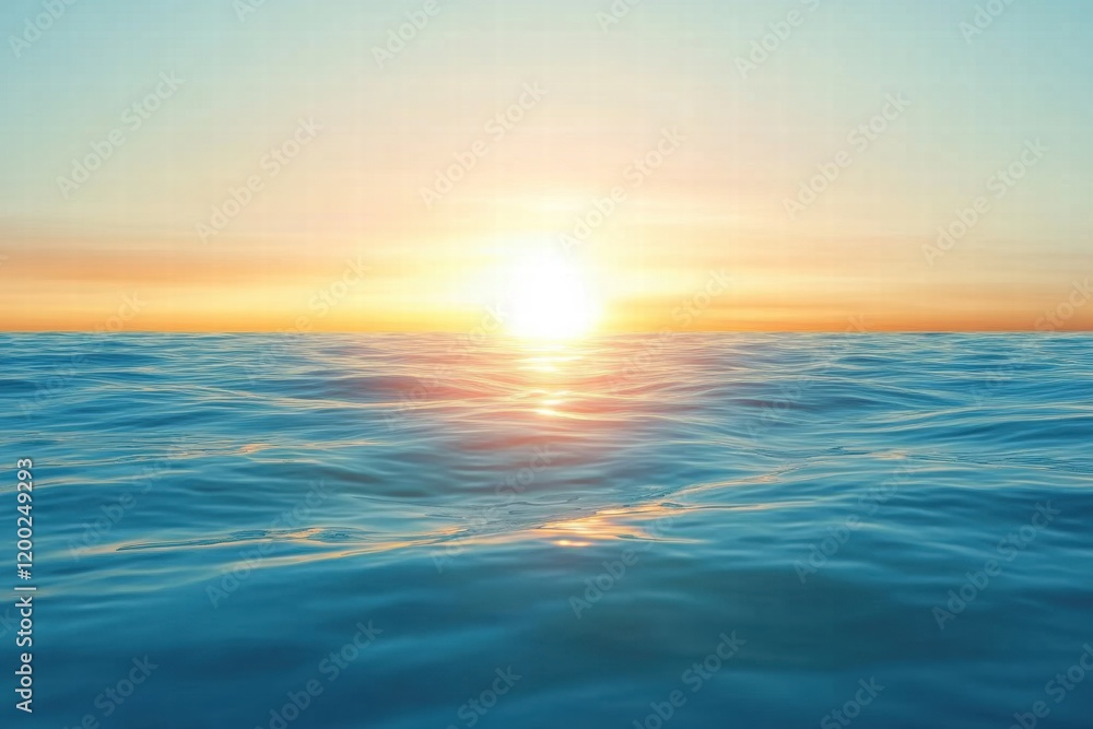 Poster Sunset over calm ocean waters creates serene atmosphere in evening sky. Generative AI