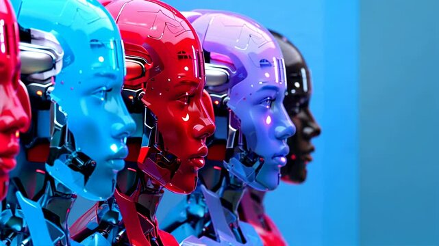Robots androids clones female profile. The latest innovative technologies of the future. Cyborg production. Robotics of the future, repeating a person.
