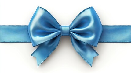 Elegant light blue satin ribbon bow isolated on white background.