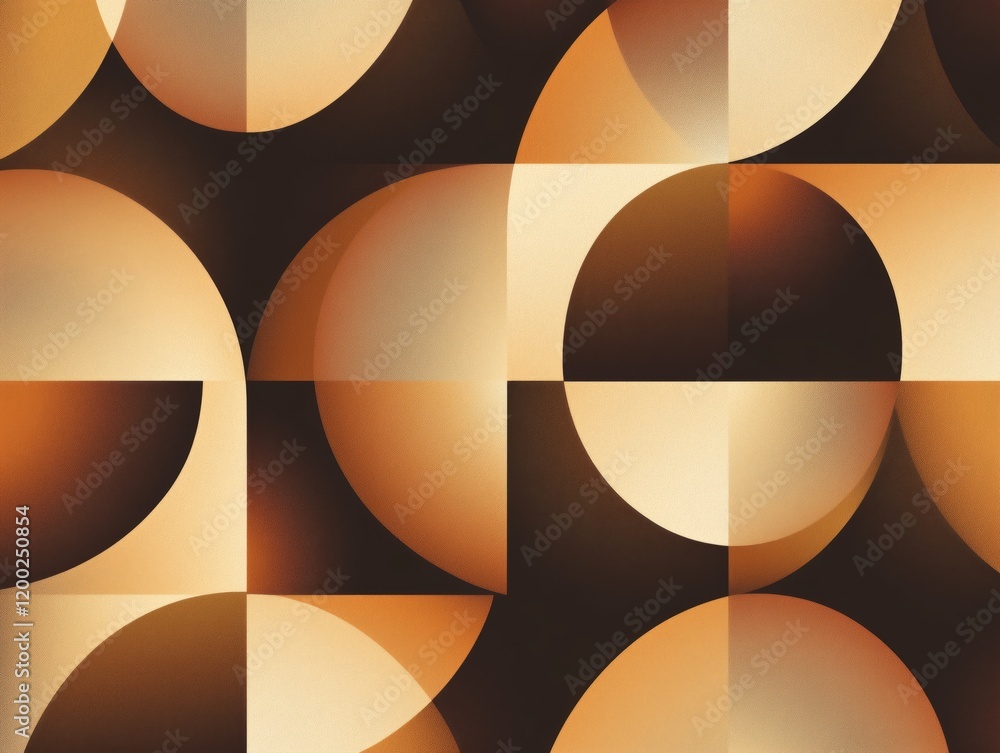Poster abstract geometric background with circular and rectangular patterns in warm earth tones