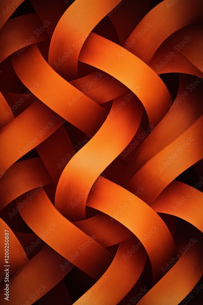 Poster abstract interwoven orange ribbons pattern with intricate design