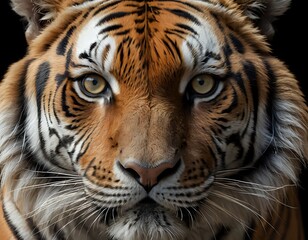 Majestic Tiger Portrait: Intense Gaze, Striking Stripes, Powerful Wildlife Art
