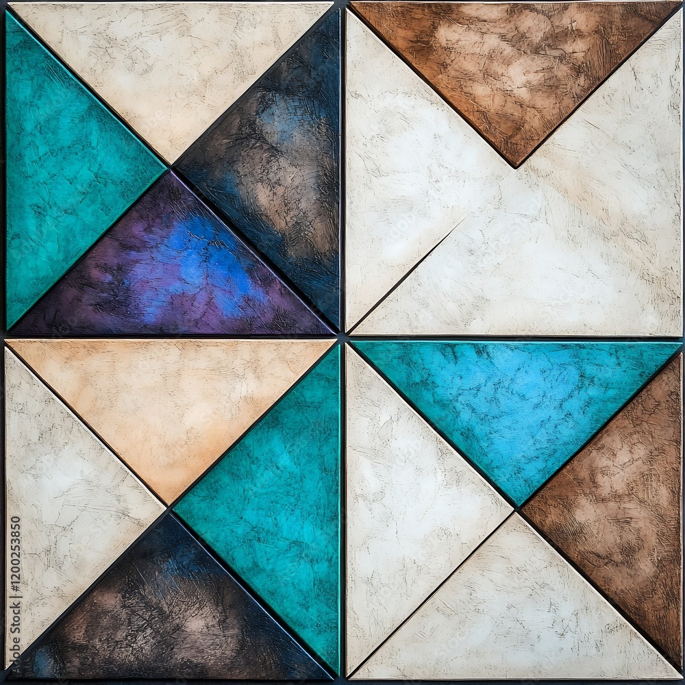 Poster colorful geometric pattern with triangles and abstract textures