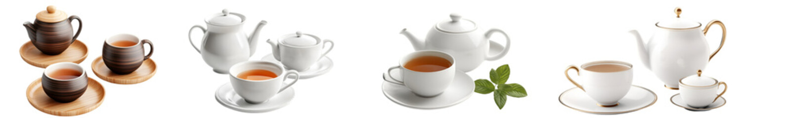 PNG Tea Sets Isolated on White Background