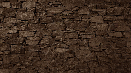 Black dark brown background. Stone wall surface texture. Clouse-up. For design.