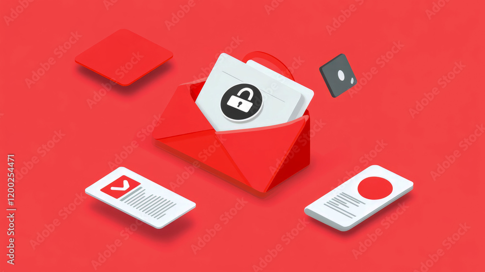 Aufkleber secure email message: digital envelope with lock icon and documents
