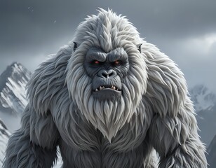 Majestic Yeti: A Fierce, Realistic Portrait in Snowy Peaks