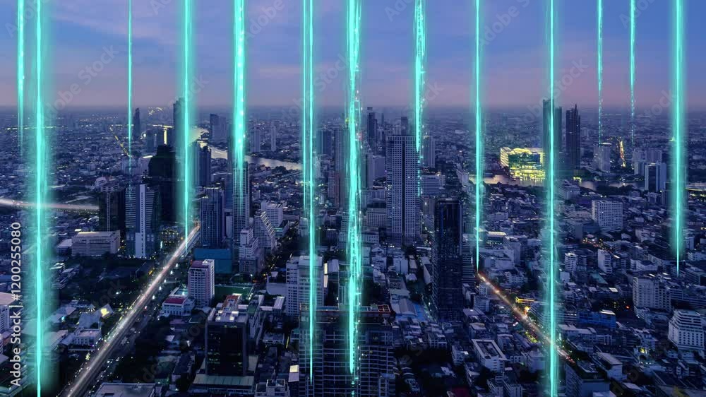 Poster smart digital city with globalization abstract graphic showing connection network . concept of futur