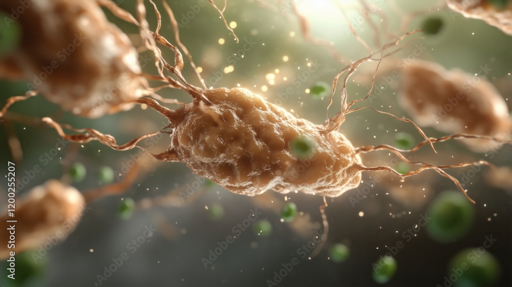 Poster microscopic view of neurons and synapses in a neural network