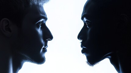 white and black men look intently into each other's eyes
