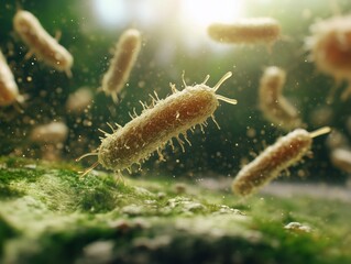 Naklejka premium Close-up of bacteria in a lush natural environment