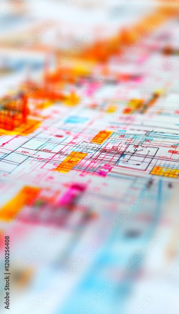 Aufkleber vibrant architectural blueprints building project plans in soft focus with abstract design