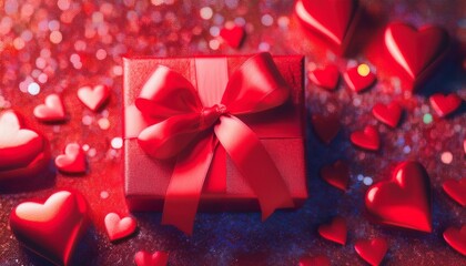 beautiful red satin gift boxes and red hearts decorated shiny glitter background valentine's day graphic resource