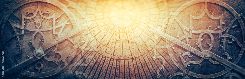 Canvas Prints ancient astronomical instruments on vintage paper background. abstract old conceptual background on 
