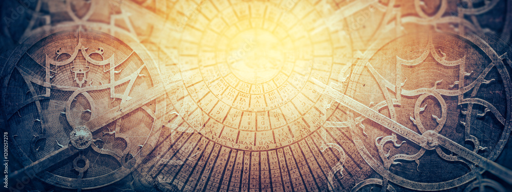 Canvas Prints ancient astronomical instruments on vintage paper background. abstract old conceptual background on 