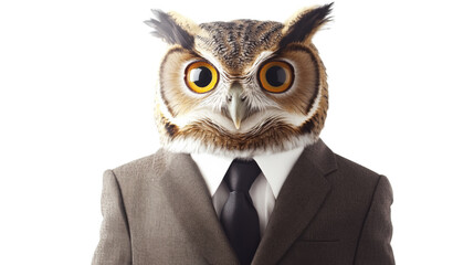 Owl in business suit, isolated on transparent background