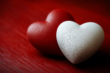 Fototapeta premium Two hearts on a red background. Valentine's Day theme.