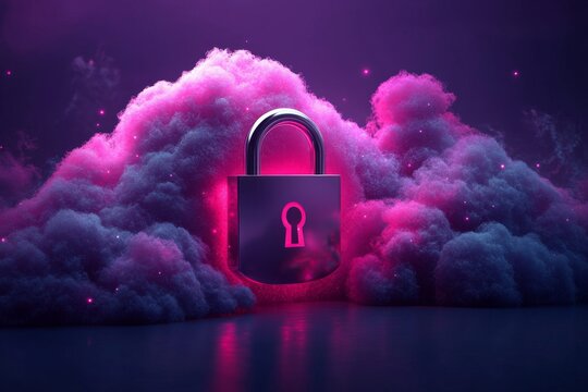 A secure server rack equipped with a padlock, cloud imagery, and a password system to ensure protection - Powered by Adobe