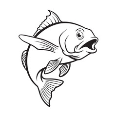 A jumping fish vactor, silhoutte illustration art design with a white backraund