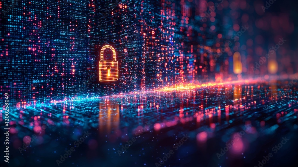 Poster concept of cybersecurity data protection technology, showcasing an internet connection and online ne